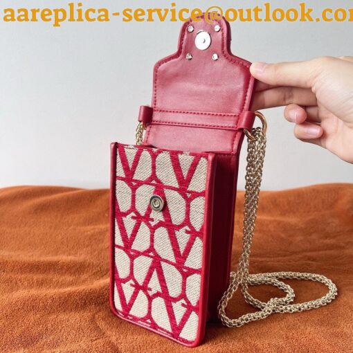 Replica Valentino Loco Phone Case in Red Toile Iconographe with Chain 7