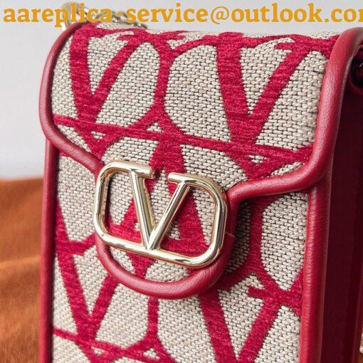 Replica Valentino Loco Phone Case in Red Toile Iconographe with Chain 10