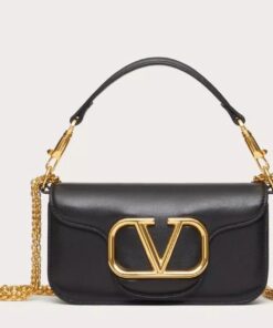 Replica Valentino Small Loco Shoulder Black Bag with Crystals Logo 2