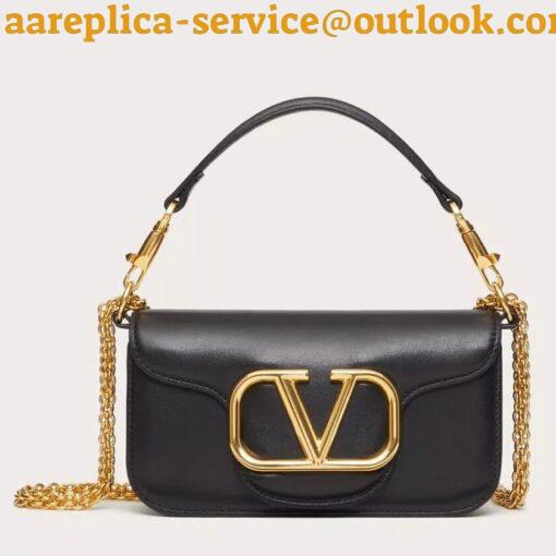 Replica Valentino Small Loco Shoulder Black Bag with Crystals Logo 2