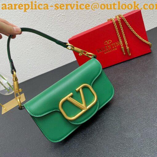 Replica Valentino Small Loco Shoulder Light Green Bag with Crystals Logo 3