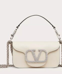 Replica Valentino Loco Small Shoulder White Bag with Crystals Logo