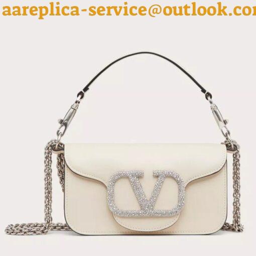 Replica Valentino Loco Small Shoulder White Bag with Crystals Logo