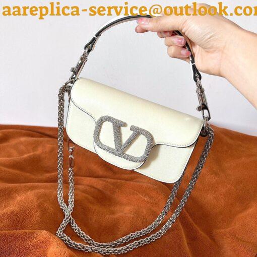 Replica Valentino Loco Small Shoulder White Bag with Crystals Logo 6