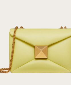 Replica Valentino Roman Stud Small Handle Bag In Yellow Nappa Leather