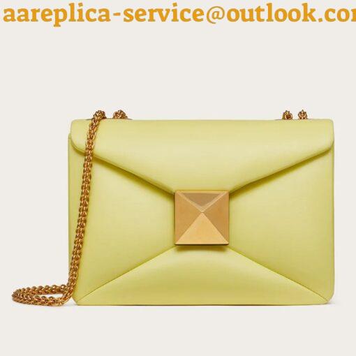 Replica Valentino Roman Stud Small Handle Bag In Yellow Nappa Leather