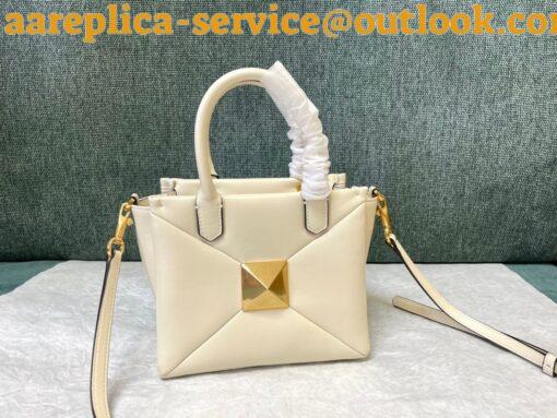 Replica Valentino One Stud Top Handle Bag In White Nappa Leather 11