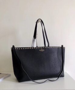 Replica Valentino Rockstud Large Shopping Bag In Black Leather