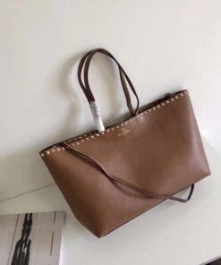 Replica Valentino Rockstud Large Shopping Bag In Brown Leather