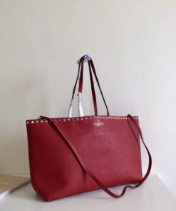 Replica Valentino Rockstud Large Shopping Bag In Brown Leather 2