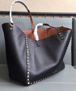 Replica Valentino Rockstud Medium Reversible Tote Bag Noir 2