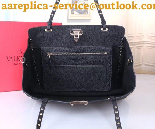 Replica Valentino Rockstud Medium Tote In Black Grained Leather 4