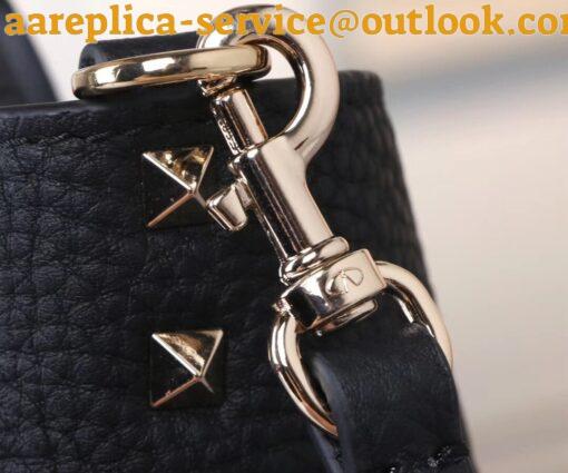 Replica Valentino Rockstud Medium Tote In Black Grained Leather 25