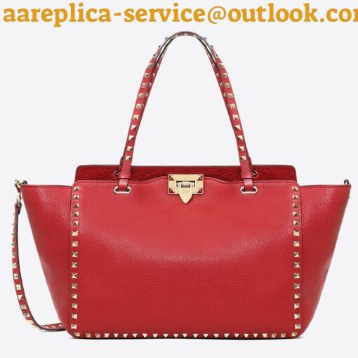 Replica Valentino Rockstud Medium Tote In Red Grained Leather 18