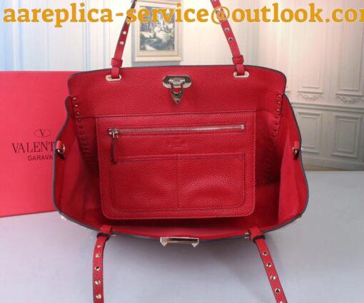 Replica Valentino Rockstud Medium Tote In Red Grained Leather 22