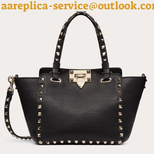 Replica Valentino Rockstud Mini Tote In Black Grained Leather 18