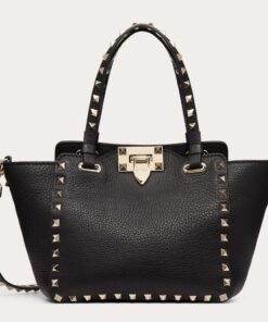 Replica Valentino Rockstud Mini Tote In Black Grained Leather 2