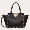 Replica Valentino Rockstud Small Tote In Black Grained Calfskin