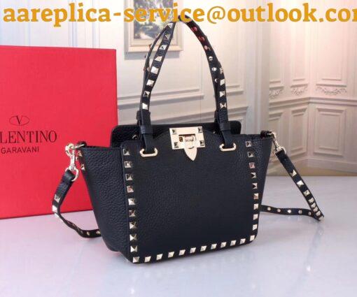 Replica Valentino Rockstud Mini Tote In Black Grained Leather 19