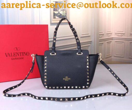 Replica Valentino Rockstud Mini Tote In Black Grained Leather 21