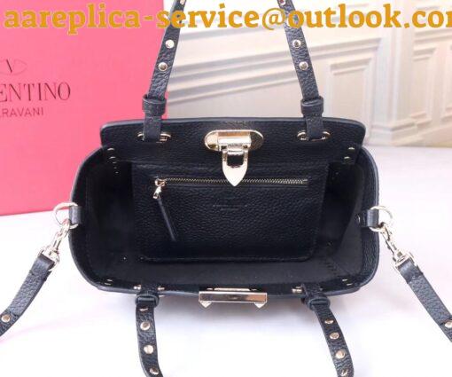 Replica Valentino Rockstud Mini Tote In Black Grained Leather 25