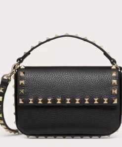 Replica Valentino Rockstud Pouch Bag in Black Grained Leather