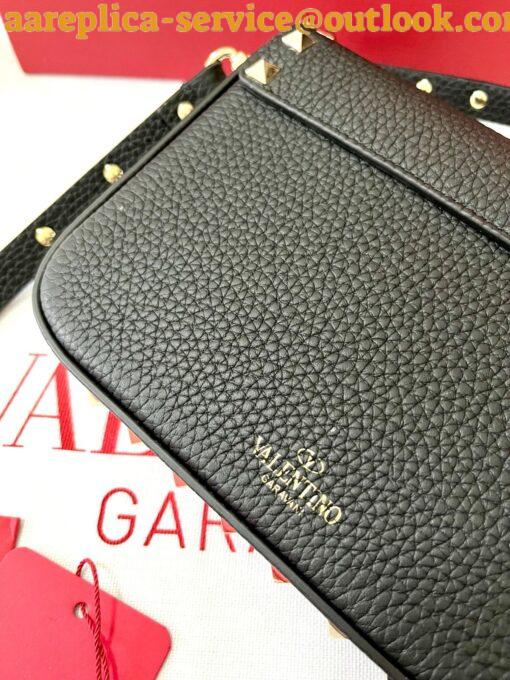 Replica Valentino Rockstud Pouch Bag in Black Grained Leather 10