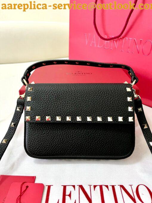 Replica Valentino Rockstud Pouch Bag in Black Grained Leather 11