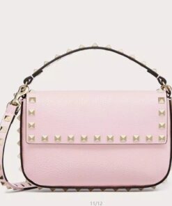 Replica Valentino Rockstud Pouch Bag in Pink Grained Leather