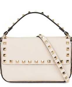 Replica Valentino Rockstud Pouch Bag in White Grained Leather