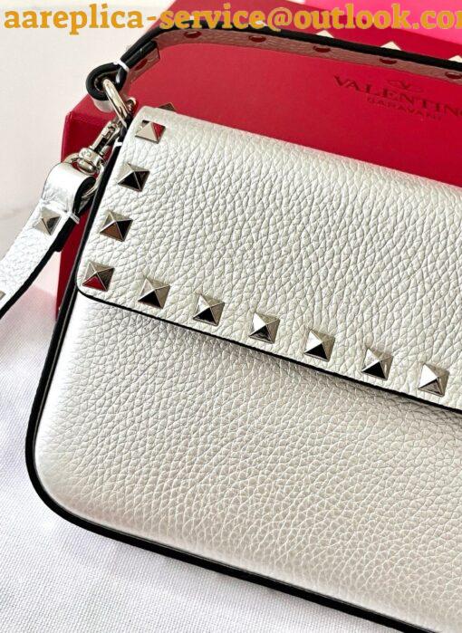 Replica Valentino Rockstud Pouch Bag in White Grained Leather 5