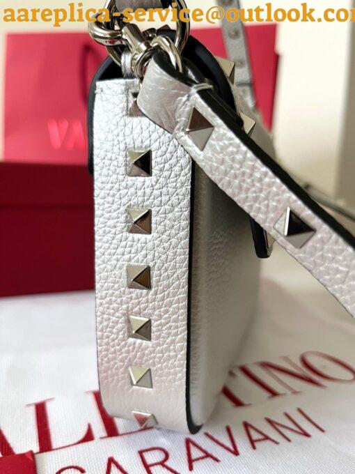 Replica Valentino Rockstud Pouch Bag in White Grained Leather 6