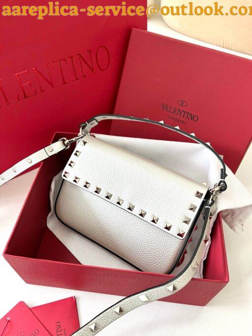 Replica Valentino Rockstud Pouch Bag in White Grained Leather 10