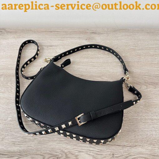 Replica Valentino Rockstud Small Hobo Bag in Black Grainy Calfskin 4