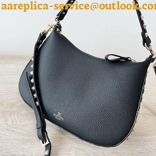 Replica Valentino Rockstud Small Hobo Bag in Black Grainy Calfskin 6