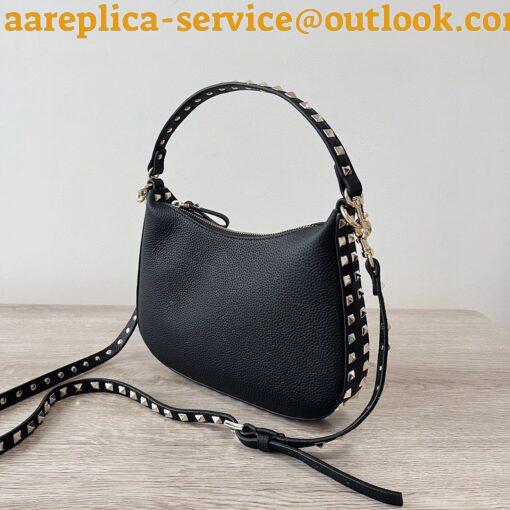 Replica Valentino Rockstud Small Hobo Bag in Black Grainy Calfskin 9