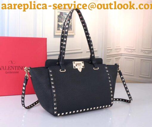 Replica Valentino Rockstud Small Tote In Black Grained Calfskin 20