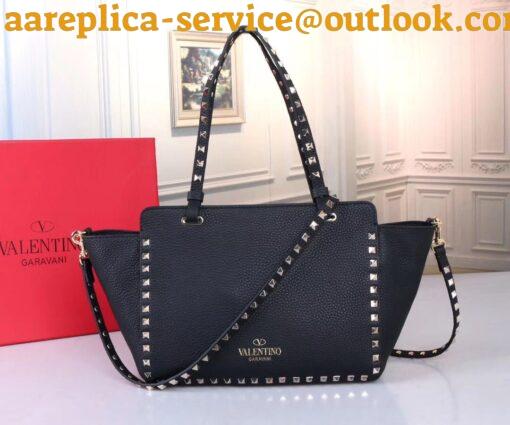 Replica Valentino Rockstud Small Tote In Black Grained Calfskin 21