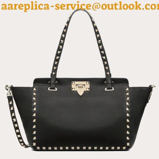 Replica Valentino Rockstud Small Tote In Black Grained Calfskin 22