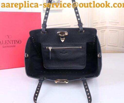 Replica Valentino Rockstud Small Tote In Black Grained Calfskin 24