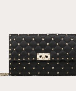 Replica Valentino Rockstud Spike Crossbody Clutch Bag In Black Lambskin