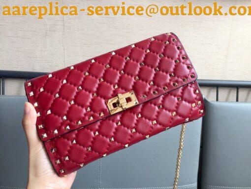 Replica Valentino Rockstud Spike Crossbody Clutch Bag In Red Lambskin 4