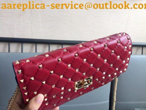 Replica Valentino Rockstud Spike Crossbody Clutch Bag In Red Lambskin 5