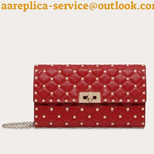 Replica Valentino Rockstud Spike Crossbody Clutch Bag In Red Lambskin 6