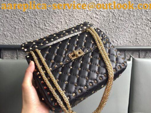 Replica Valentino Rockstud Spike Medium Bag In Black Nappa Lambskin 4