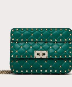 Replica Valentino Rockstud Spike Small Bag In Green Nappa Lambskin 2