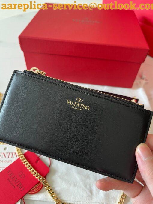 Replica Valentino Rockstud Wallet with Chain in Black Grained Leather 4