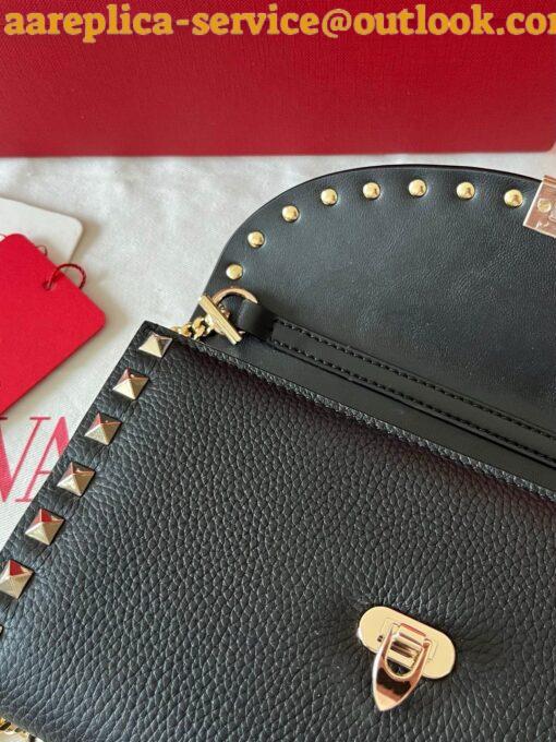 Replica Valentino Rockstud Wallet with Chain in Black Grained Leather 5