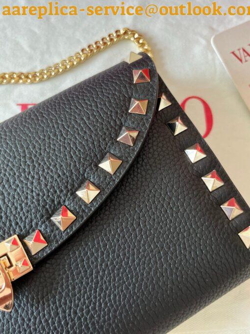 Replica Valentino Rockstud Wallet with Chain in Black Grained Leather 7