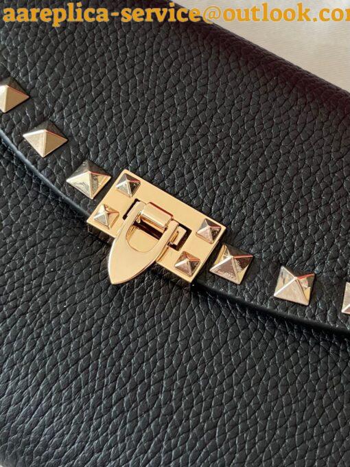 Replica Valentino Rockstud Wallet with Chain in Black Grained Leather 10